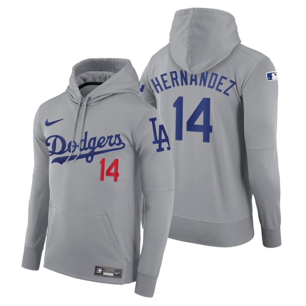 Men Los Angeles Dodgers #14 Hernandez gray road hoodie 2021 MLB Nike Jerseys